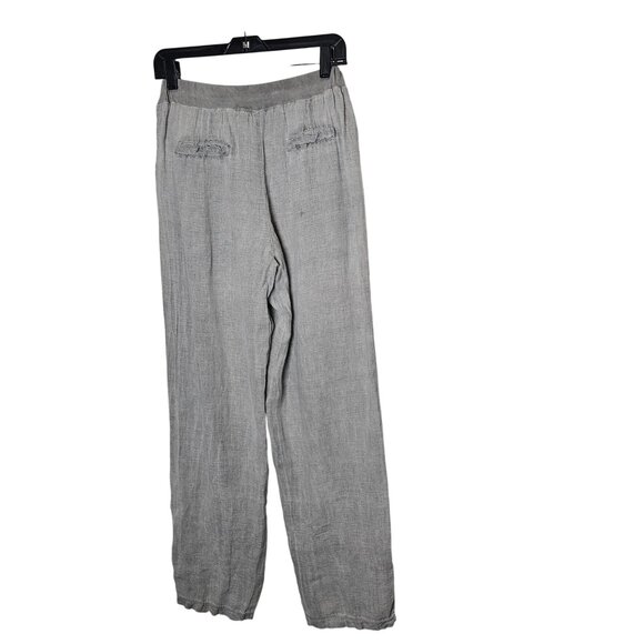 Tempo Paris Pull On Linen Womens Relaxed Fit Gray Pants Size S Lagenlook - Picture 2 of 11